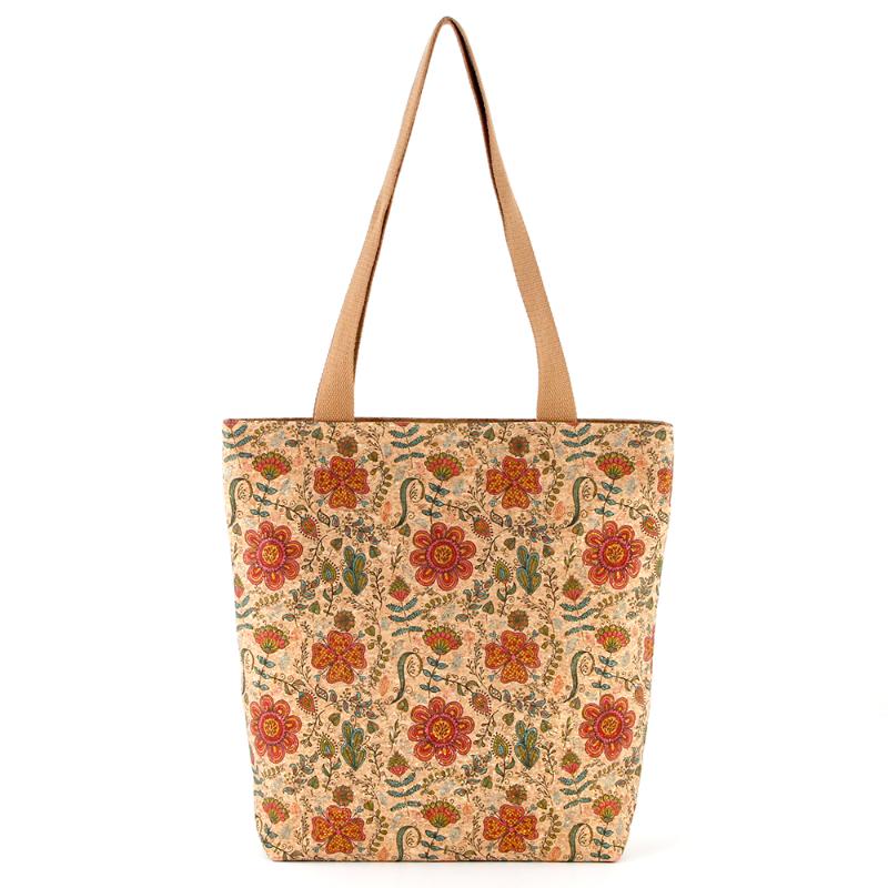 Borsa shopping con fiori in sughero stampato