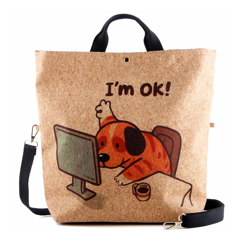 Borsa della spesa con stampa di cartoni animati in legno tenero
